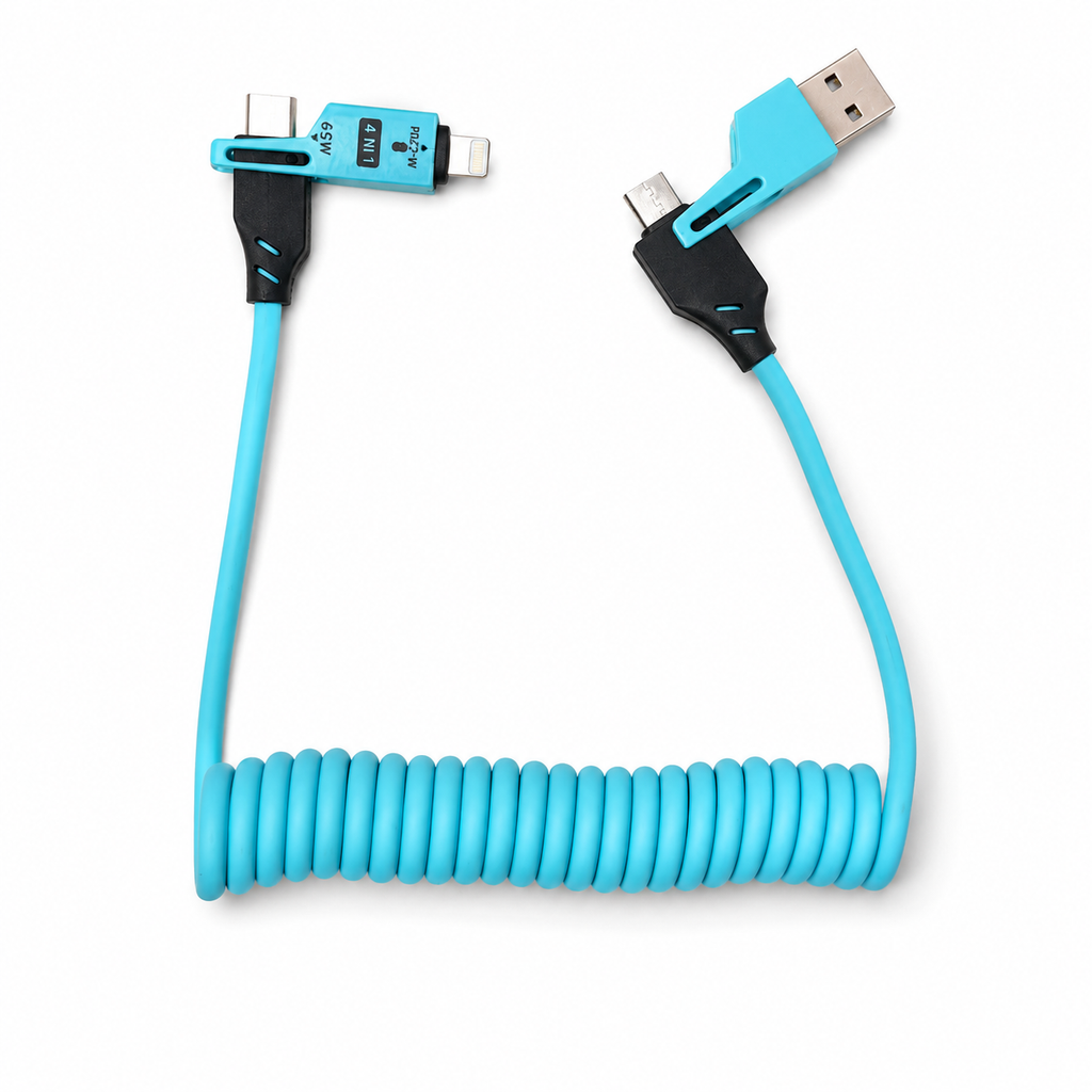 Cable Retráctil 4 en 1 de Carga Rápida 65W USB / Type-C / Lightning