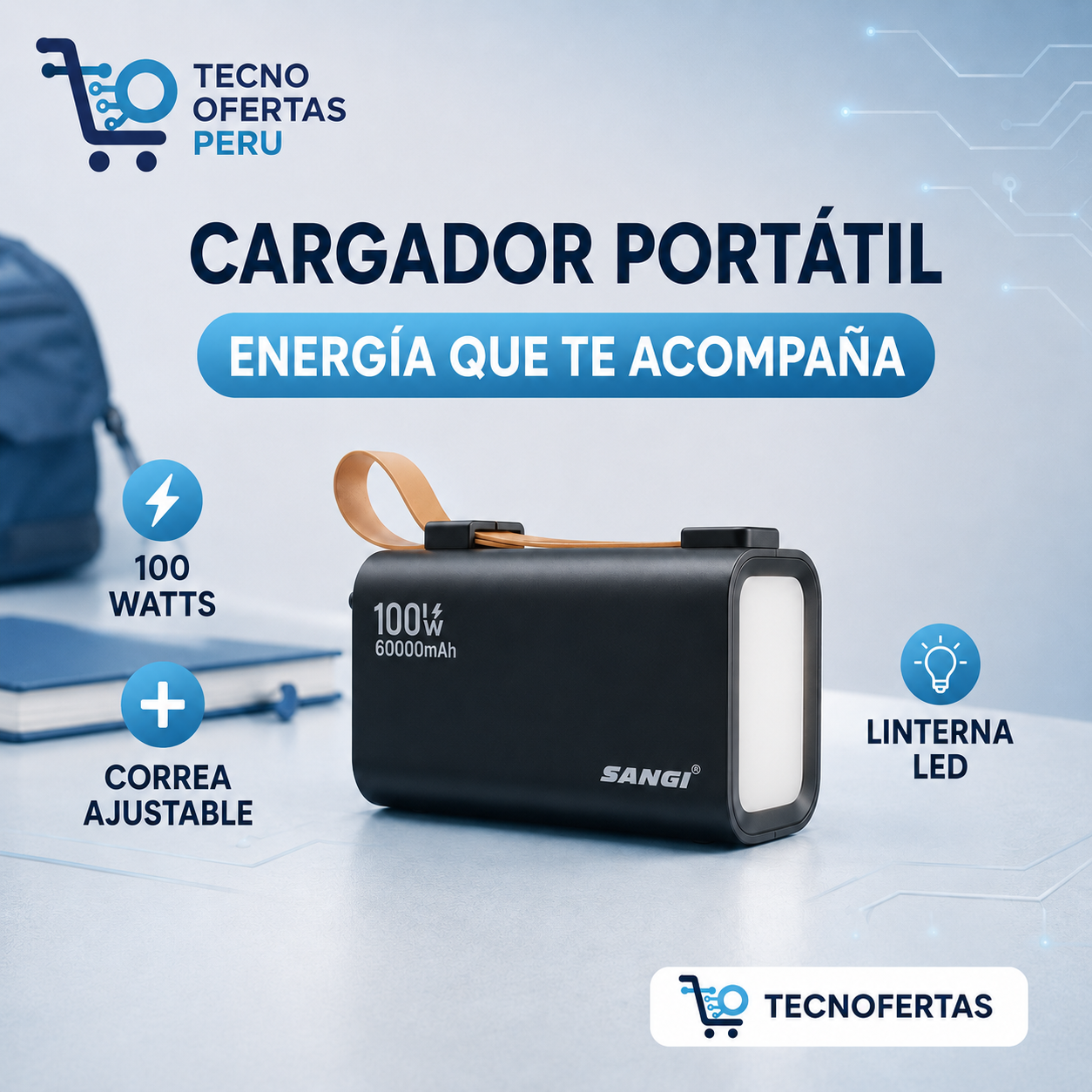 Power Bank SANCI 60,000 mAh ⚡ Cargador portátil 100W con linterna LED