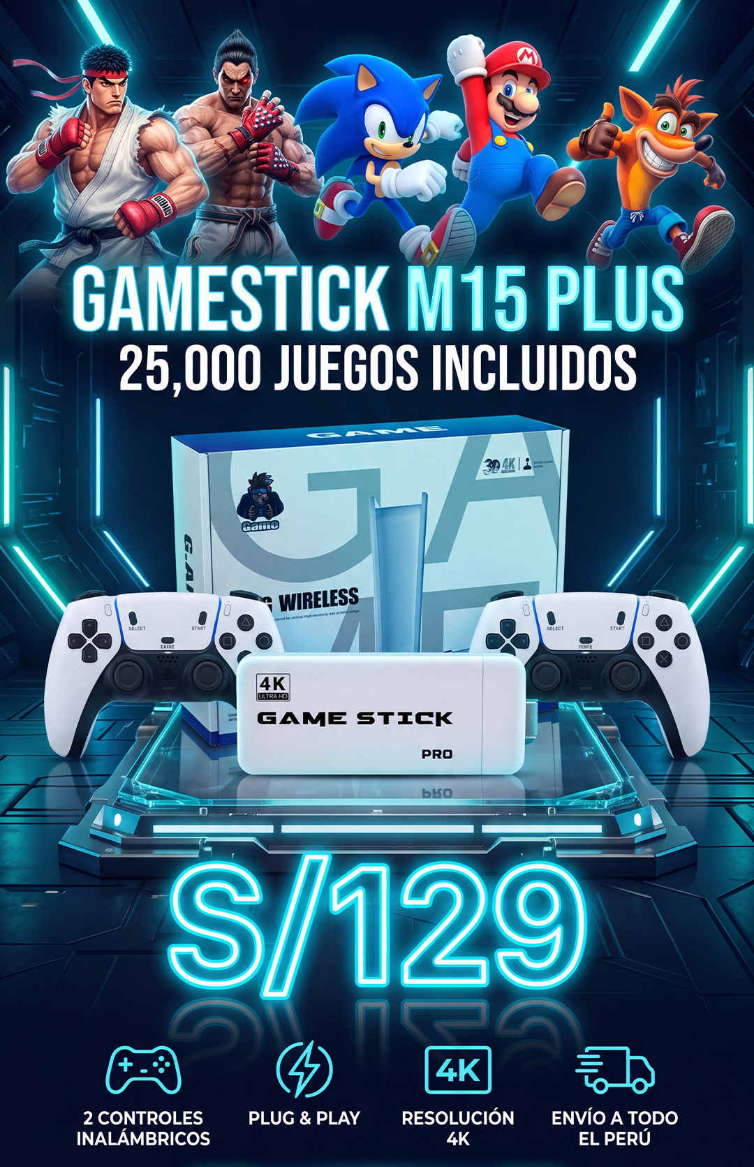 Game Stick M15 Pro 4K  + 2 Mandos